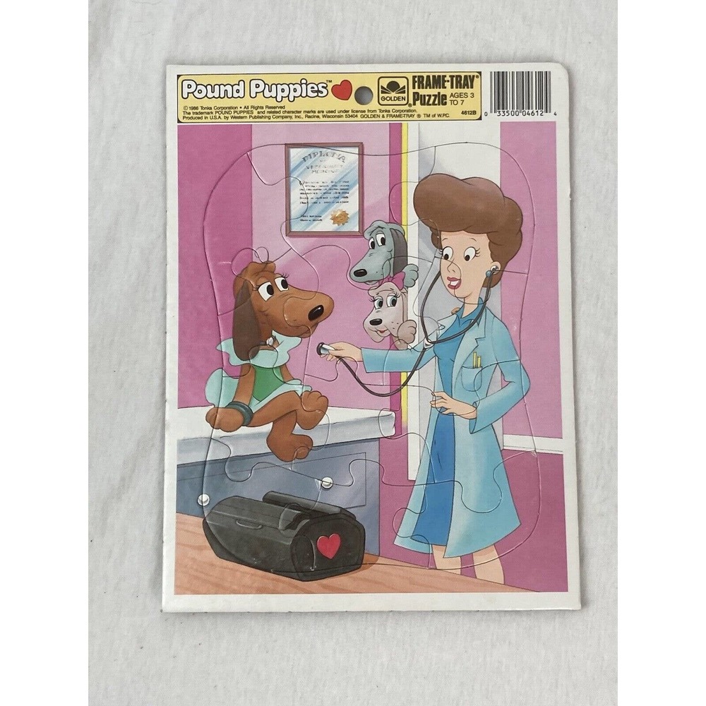 Vintage Golden 1986 Pound Puppies Frame Tray Puzzle 4612B At The Vet EUC